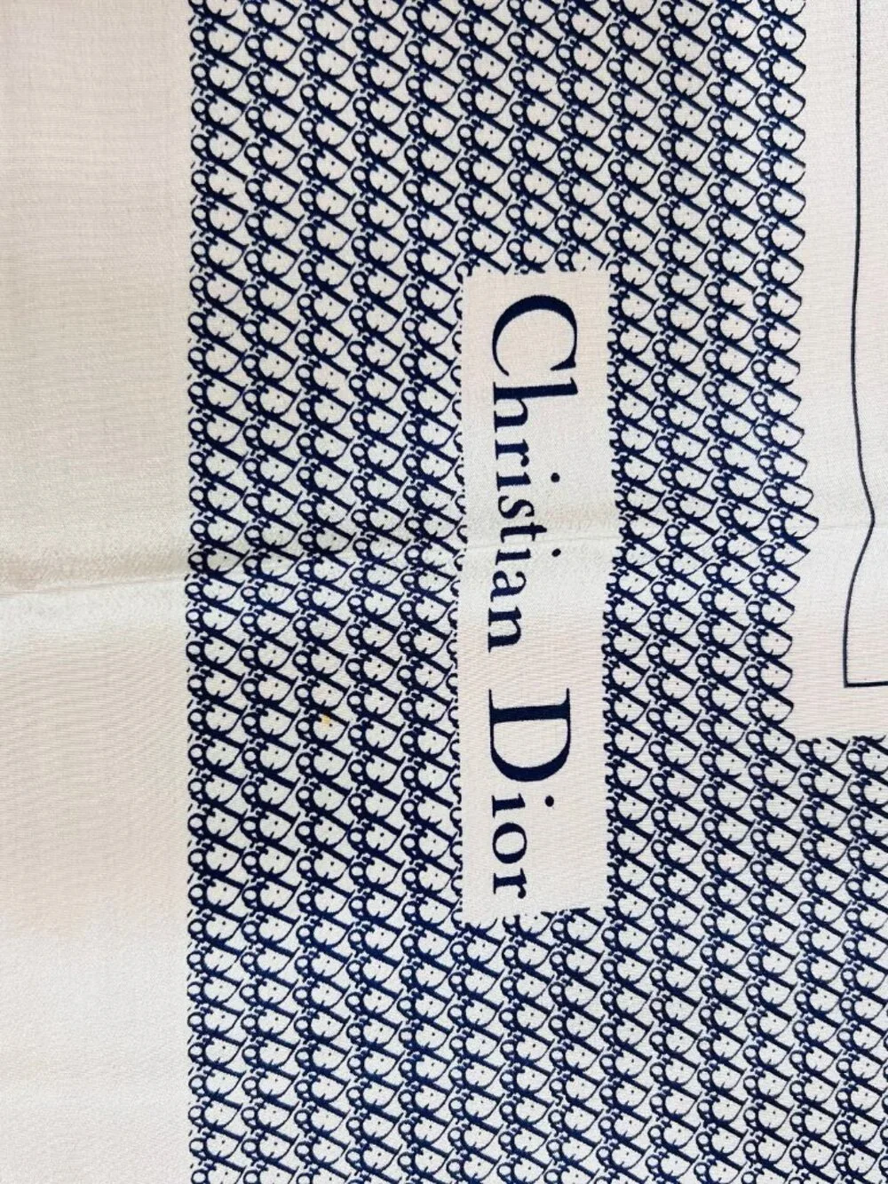 Christian Dior 100% Sil kSatin  Scarf 26" Ivery Blue Logo Printed All Over (14 - Picture 10 of 15